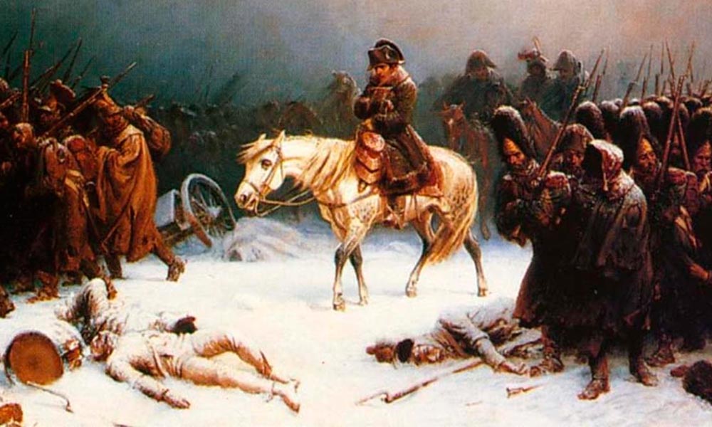 Нортен Адольф. "Бегство Наполеона из России зимой". 1851, фрагмент картины.